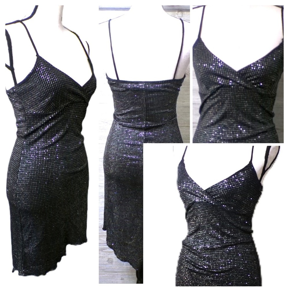 Y2k Taboo Babydoll Black Silver Dress S Faux wrap Hi-low Whimsigoth Fairy Grunge